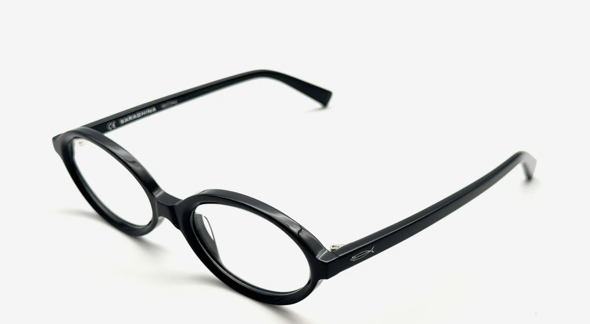 saraghina modello alice11 in acetato con frame black e lenti trasparente