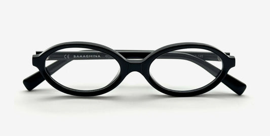 saraghina modello alice11 in acetato con frame black e lenti trasparente